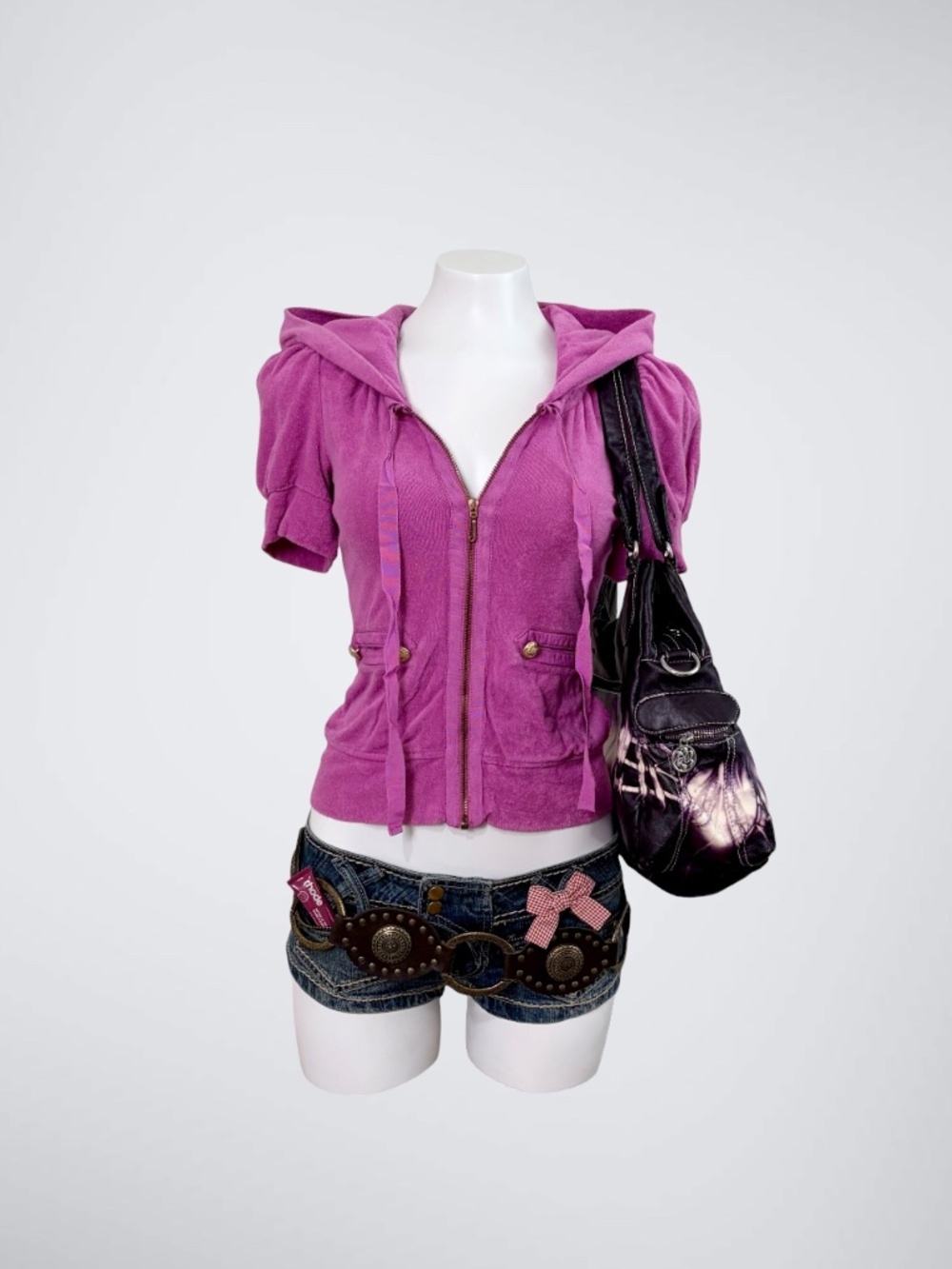VTG 2000s Juicy Couture Terry Cloth Puff Sleeve Zip Up Hoodie Top